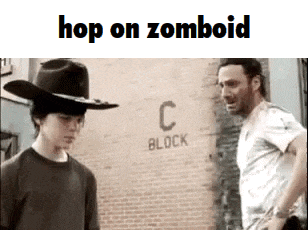 a man in a cowboy hat is standing next to another man in front of a brick wall that says c block .