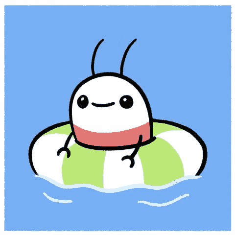 a cartoon drawing of a bug floating on a green and white striped float