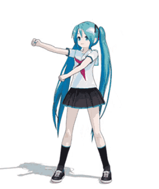 a cartoon girl with long blue hair is dancing