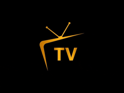 a gold logo for a tv channel on a black background