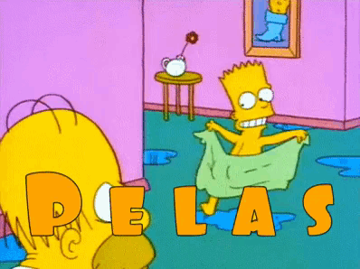 bart simpson is wrapped in a green blanket and the word pelas is visible