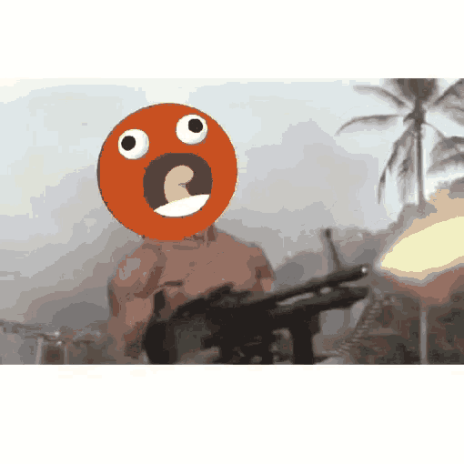 a man with a basketball on his head holding a gun