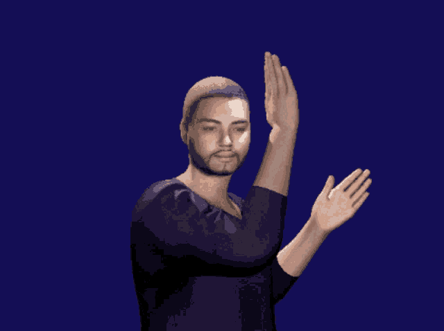 a man wearing a purple shirt is giving a high five