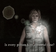 a woman in a white vest is standing in a dark room with a light coming out of her chest .