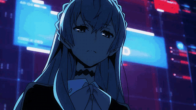 a close up of a girl with blue hair