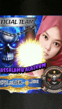 a picture of a girl with a skull and the words " official team " on the top