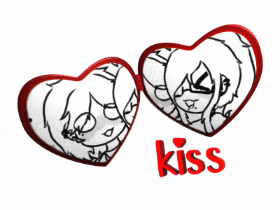 a couple of hearts with the word kiss on the bottom right