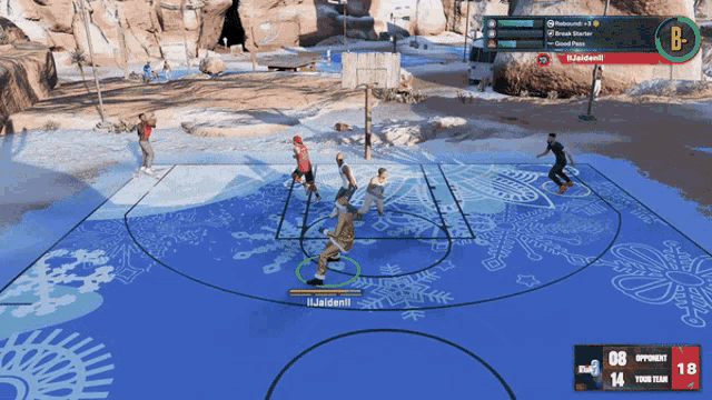 a basketball game is being played on a court with a player named k.jaidenli