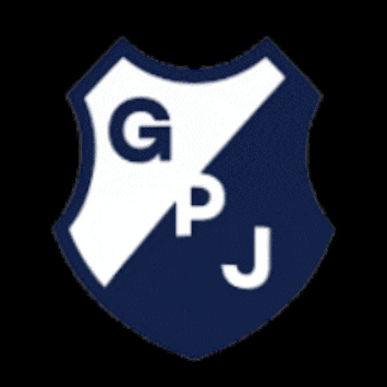 a blue and white shield with the letter g and l on it