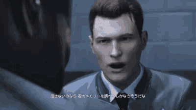 a man in a suit and tie talking to another man in a video game .