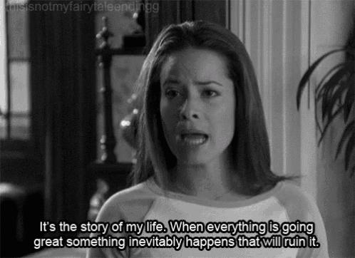 a black and white photo of a woman with the caption " it 's the story of my life "