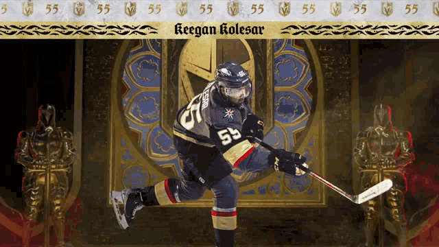 a hockey player with the name keegan kolesar on the back of his jersey
