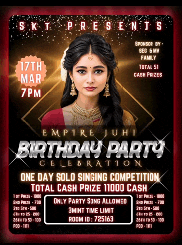 a poster advertising a birthday party with a woman on it