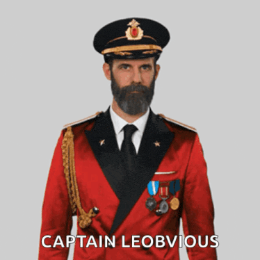 a man with a beard in a military uniform is saluting with the caption captain leobvious
