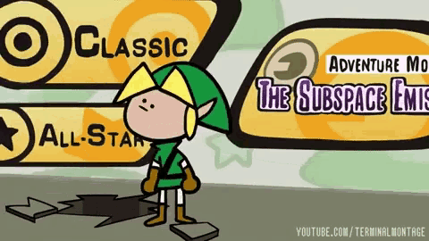 a cartoon character is standing in front of a sign that says classic all-star and adventure mode