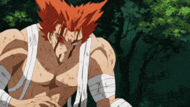 a cartoon character with bandages on his arms and chest