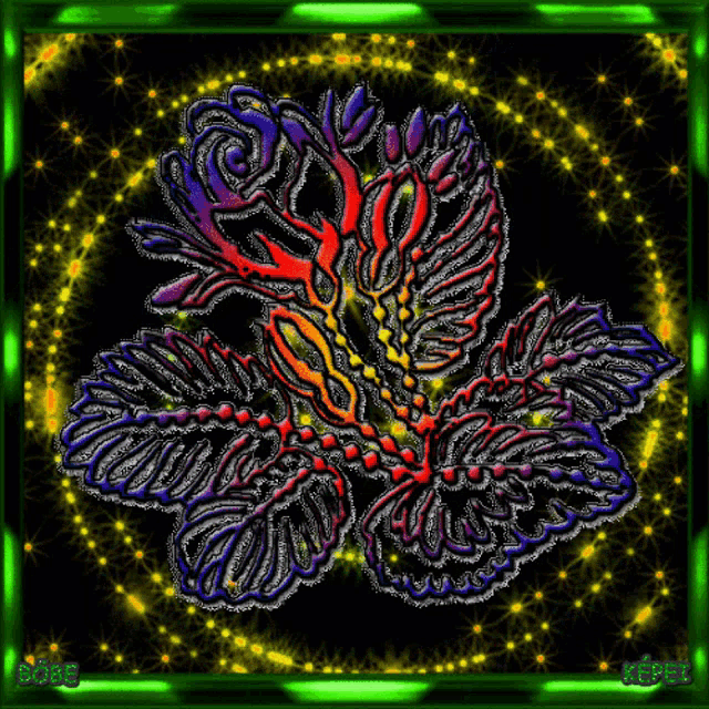 a picture of a colorful flower with a green border