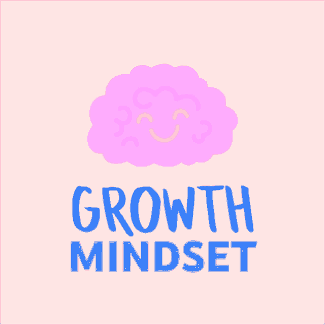 an illustration of a brain with a face and the words " growth mindset " below it