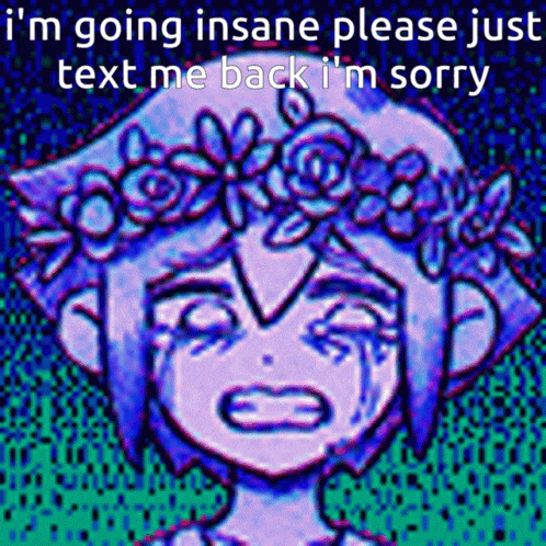 a girl with a flower crown on her head is crying and says i 'm going insane please just text me back