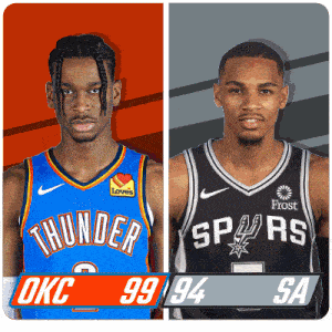 two basketball players one from the okc thunder and the other from the san antonio spurs