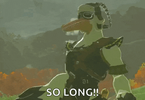 a duck is wearing a helmet and goggles and saying `` so long ! '' in a video game .