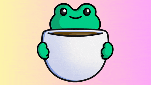 a frog is holding a cup that says calm down monday on it