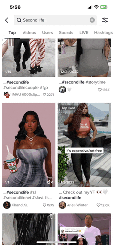 a screenshot of the second life app on a smartphone