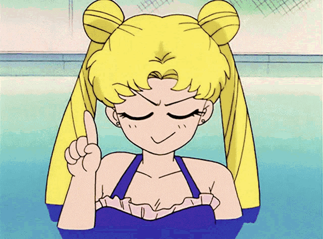 a cartoon of a girl in a blue dress making a funny face