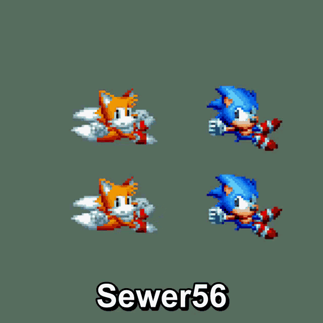 a pixel art of sonic the hedgehog and tails the fox