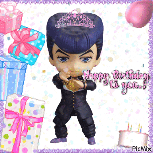 a birthday card with a figurine wearing a tiara