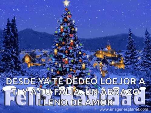 a christmas card with a christmas tree and the words desde ya te dedeo loejor a ti y a tu falla
