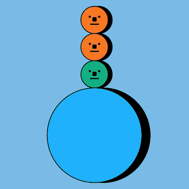 three faces are stacked on top of each other on a globe