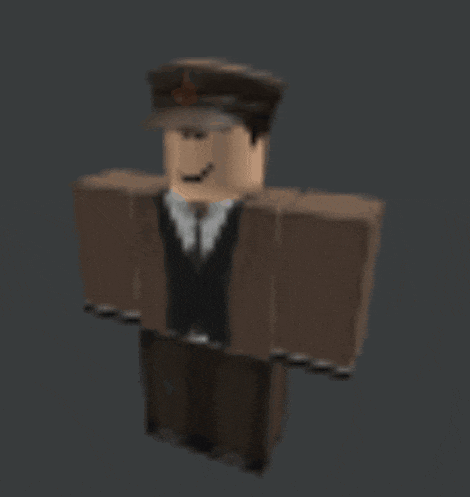 a 3d model of a roblox character wearing a hat and suit .