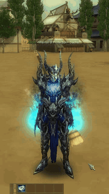 a warrior of protection gacha is displayed on a video game screen