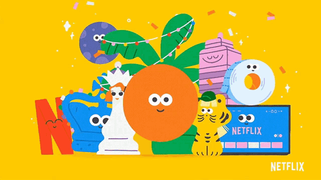 a cartoon illustration of netflix characters and a tv