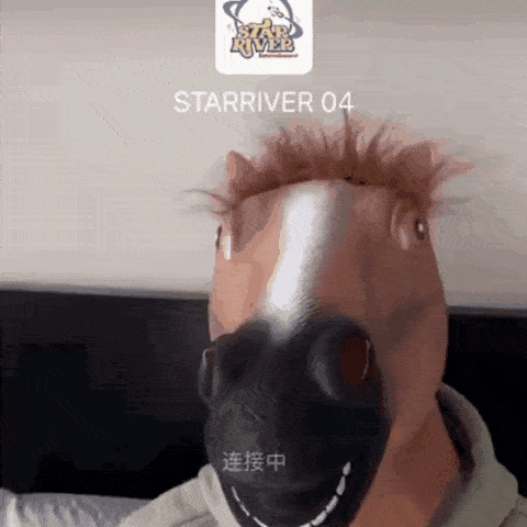 a man wearing a horse mask with starriver 04 written on it