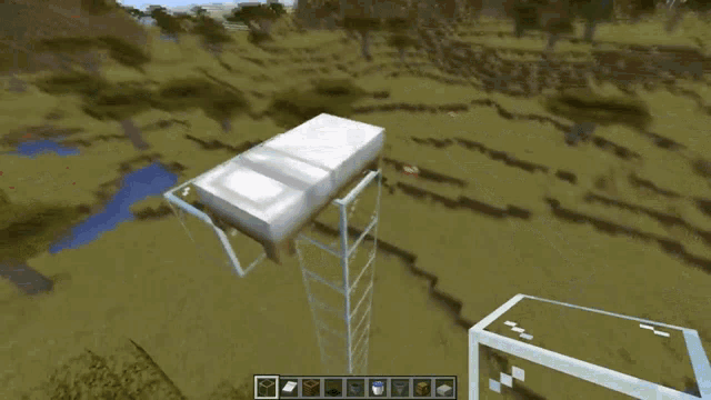 a screenshot of a minecraft game with a white object in the middle of a field