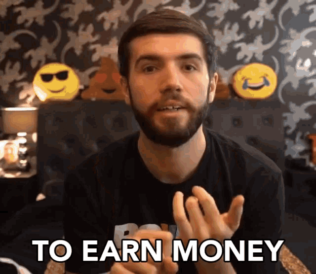 a man with a beard says to earn money with his hands