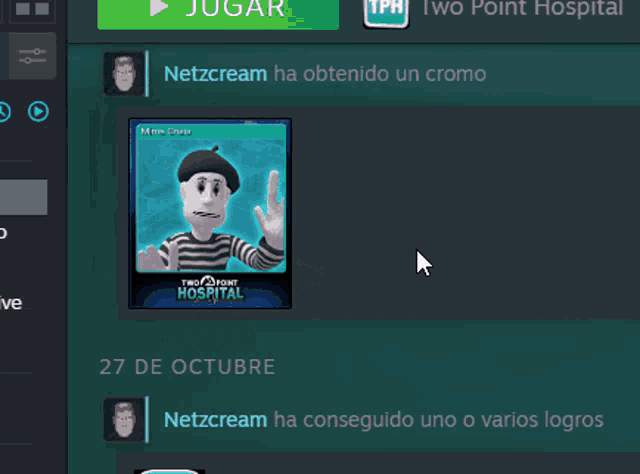 a two point hospital mime crisis card is displayed on a computer screen