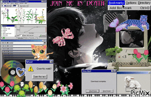 a computer screen with the words join me in death written on it