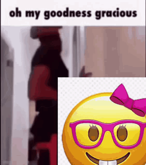 a smiley face with pink glasses and a pink bow on it