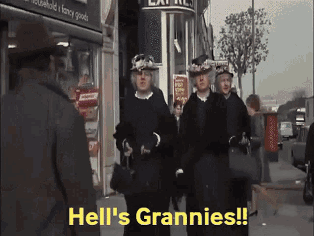 Hells Grannies Monty Python GIF - Hells Grannies Monty Python Get Out My Way GIFs
