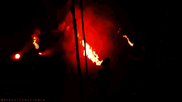 a silhouette of a man playing a guitar with flames coming out of his mouth and the words rammstein tumblr below