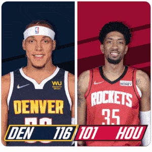 two basketball players one from denver and the other from rockets