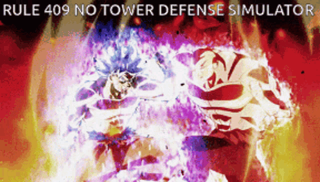 rule 409 no tower defense simulator is written on the bottom of the image
