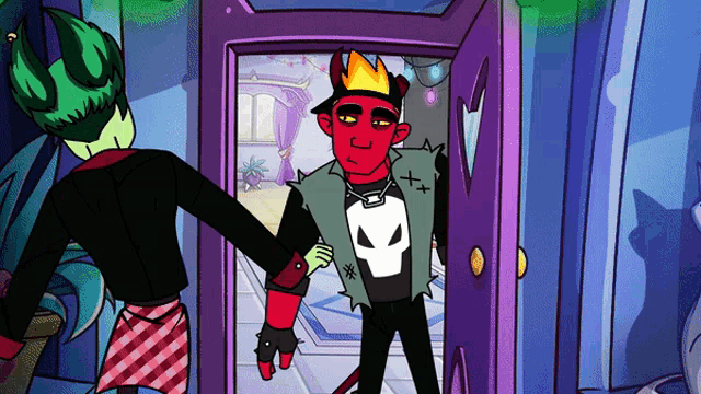 a cartoon character with a skull on his shirt