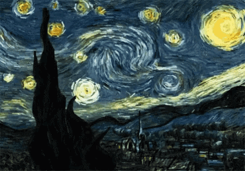 a painting of a starry night sky with a castle in the background