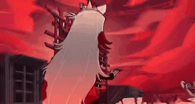 a cartoon character with a crown on her head is standing in a red room .