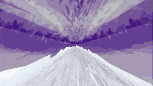 a painting of a mountain with a purple sky behind it