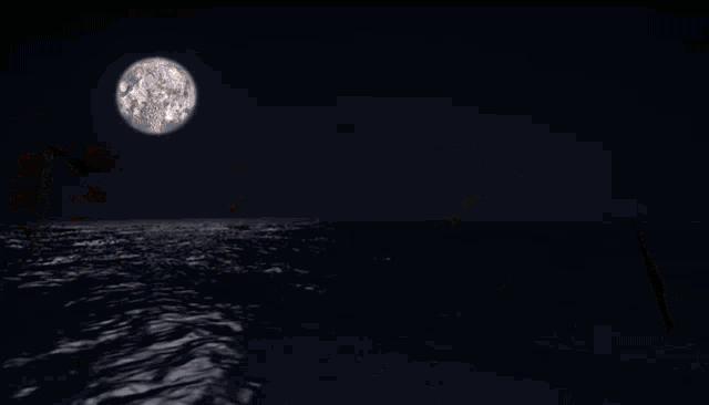 the sun is setting over the ocean with a full moon in the background